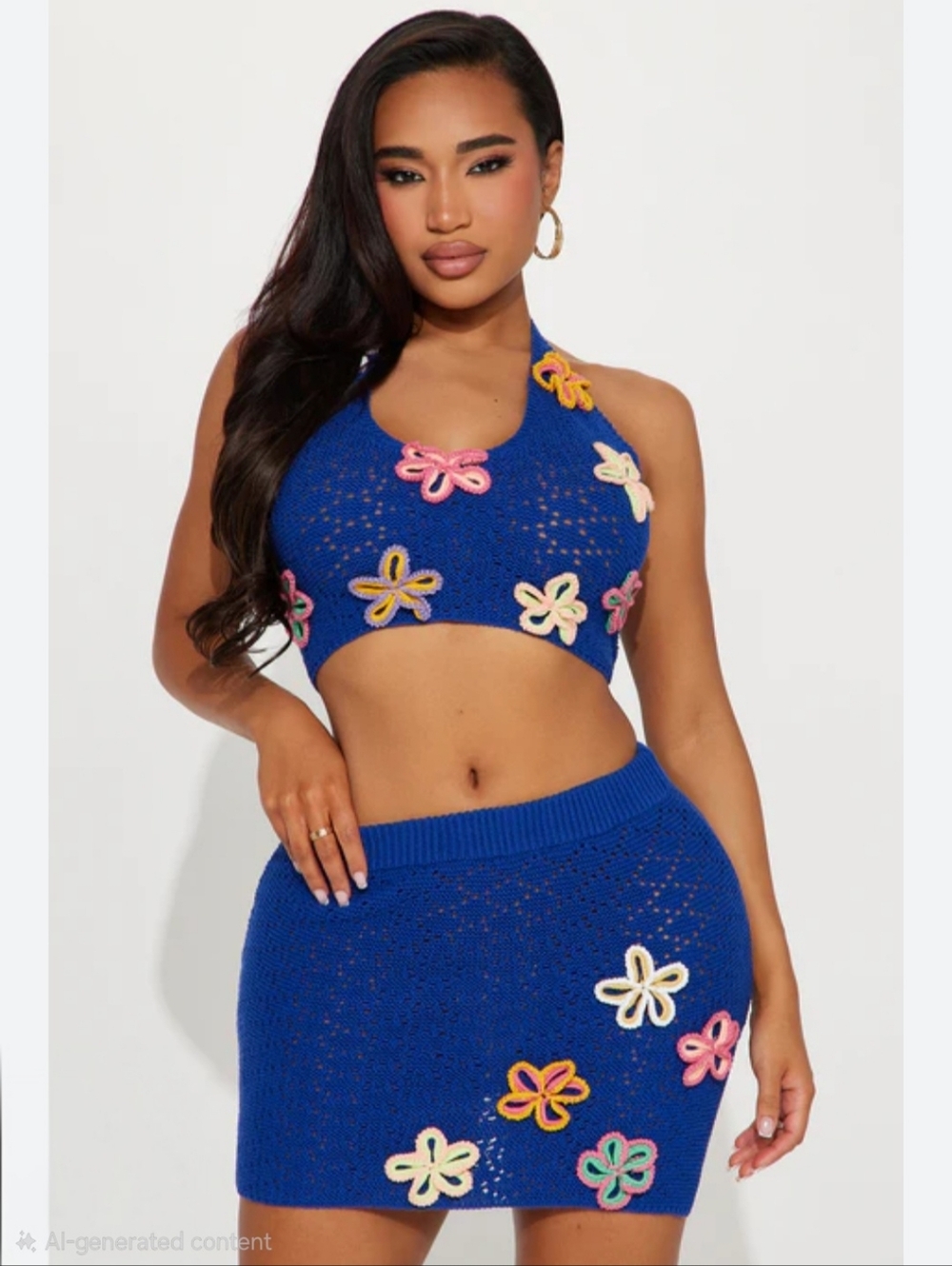 Fashion Nova Chasing Sunsets Blue Crochet Set